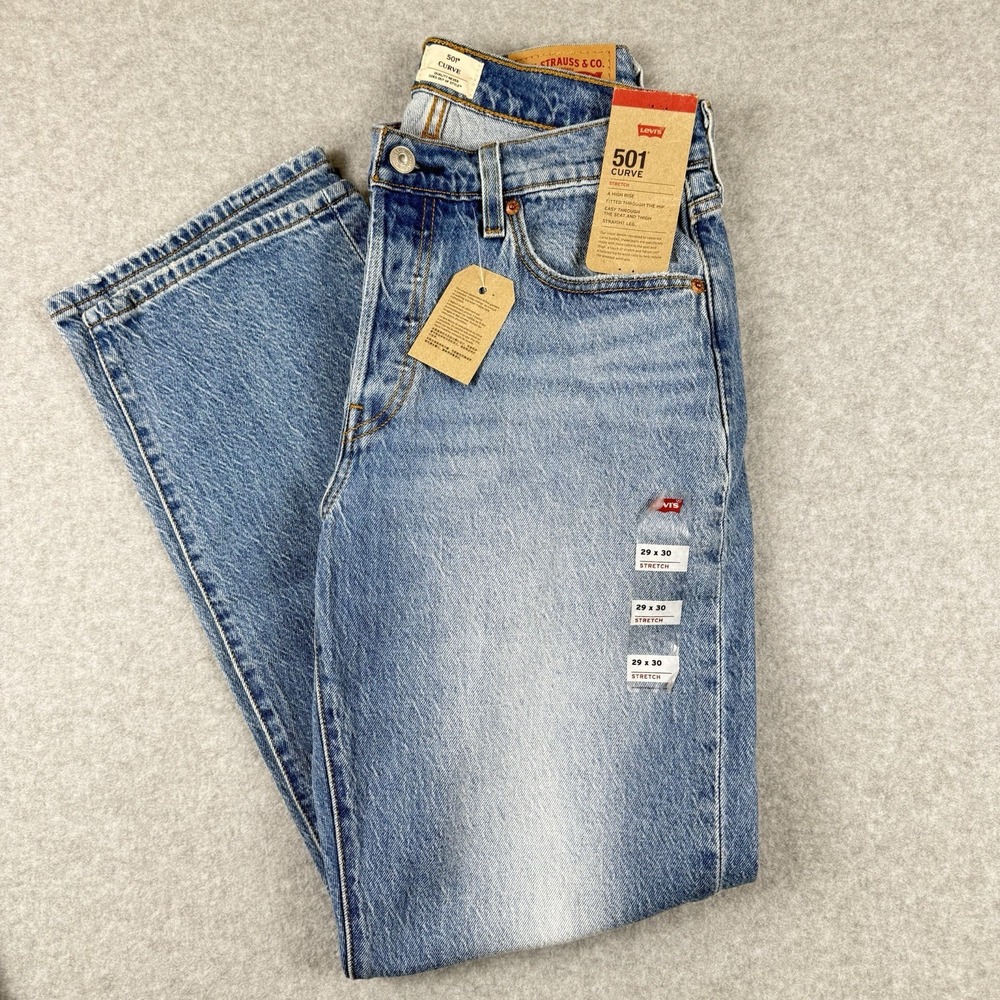 Levi's Women's 501 Curve Straight Leg Stretch Jeans Light Wash 29x30 Button Fly - Picture 1 of 6